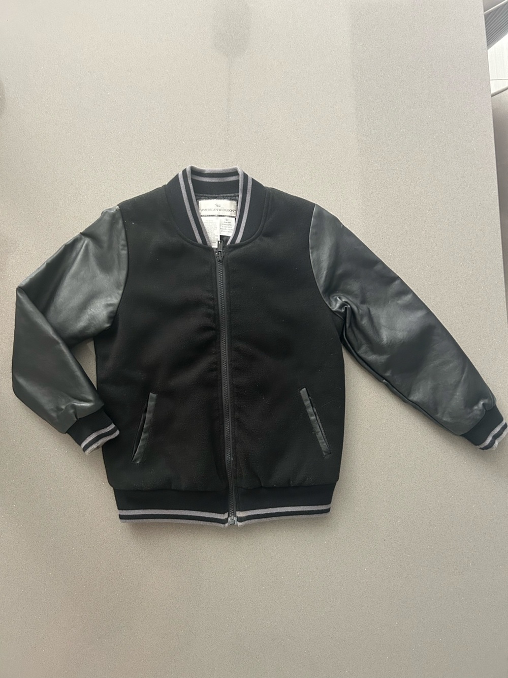 American Widgeon Bomber Jacket with Faux Leather Sleeves Kids Size 7….